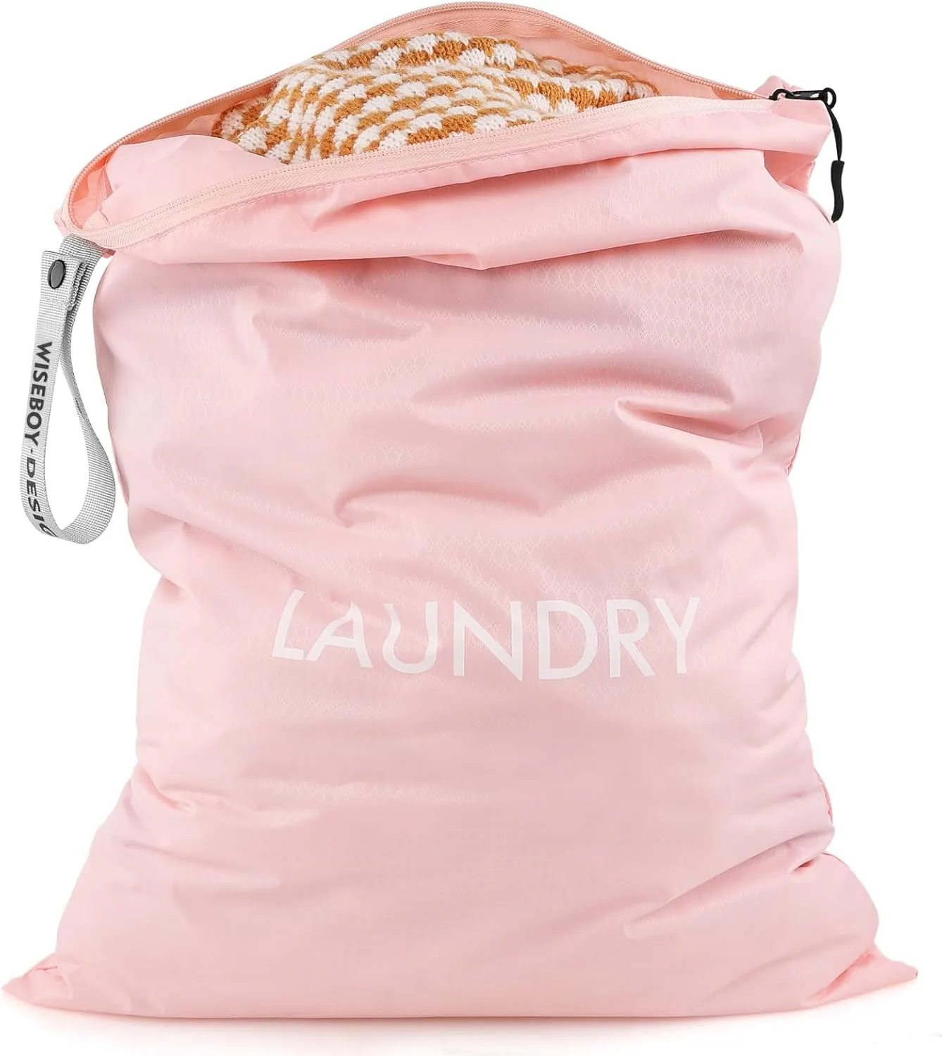 WiseBoy Laundry Bag, 23.6x35 inch Oversized Laundry Bags, Travel Laundry Bag Dirty Clothes Organizer, Nylon Wet Dry Storage Bag for College Dorm, Camping, Caravan, Pink