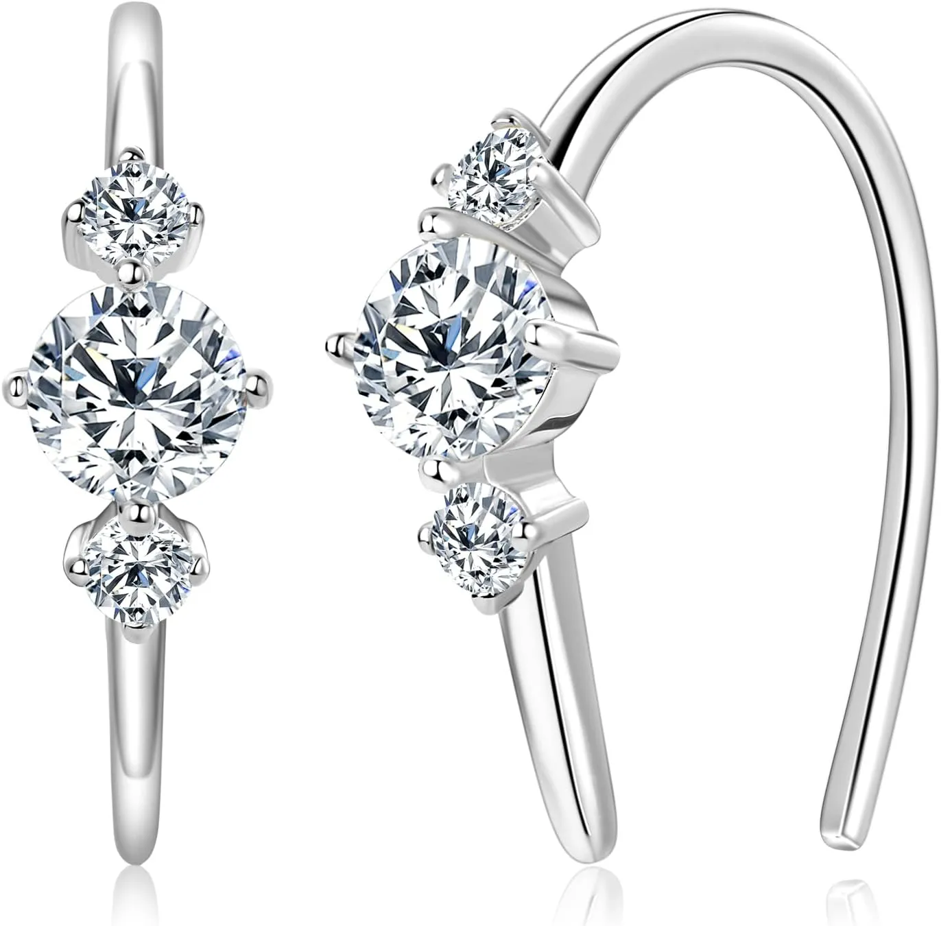 WOAINI Open Hoop Earrings in 925 Sterling Silver with 3 Moissanite Stones, Hypoallergenic Moissanite Huggie Hoops for Women, Diamond-Alternative Elegant Jewelry Gift for Her