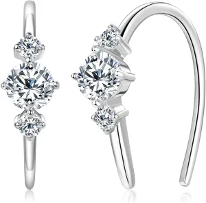 WOAINI Open Hoop Earrings in 925 Sterling Silver with 3 Moissanite Stones, Hypoallergenic Moissanite Huggie Hoops for Women, Diamond-Alternative Elegant Jewelry Gift for Her