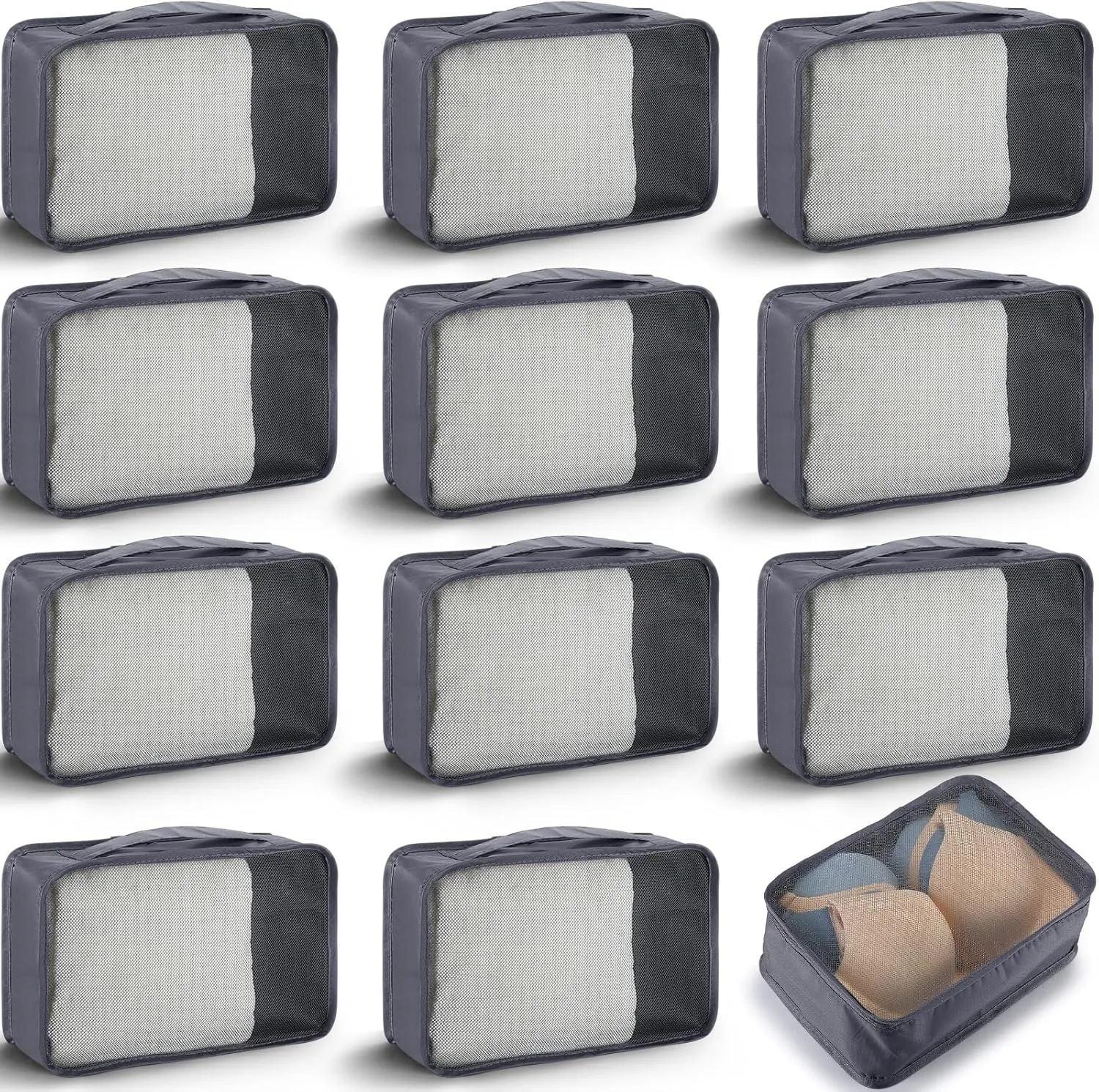 Woanger 12 Pcs Small Packing Cubes for Travel, Light Packing Cubes for Suitcases Mesh Luggage Organizer Bags Travel Accessories Essentials 12 x 8 x 5 Inch(Grey)