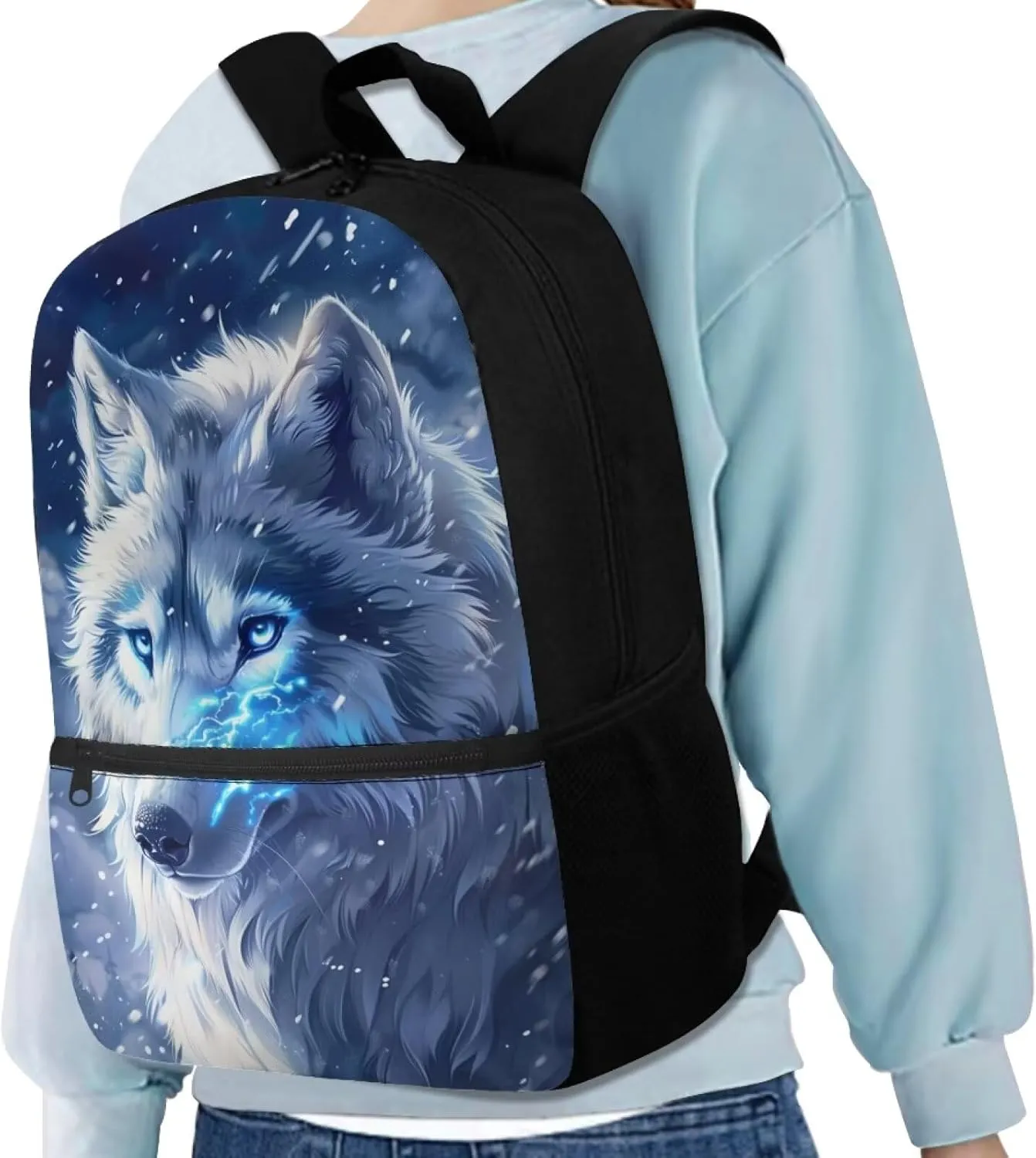 Wolf Backpack for School Kids School Bag with Bottle Holder Bookbags for 5th Grade Girls Middle School Animal Book Bag 17 Inch Children's School Bags from 2 to 9 Years