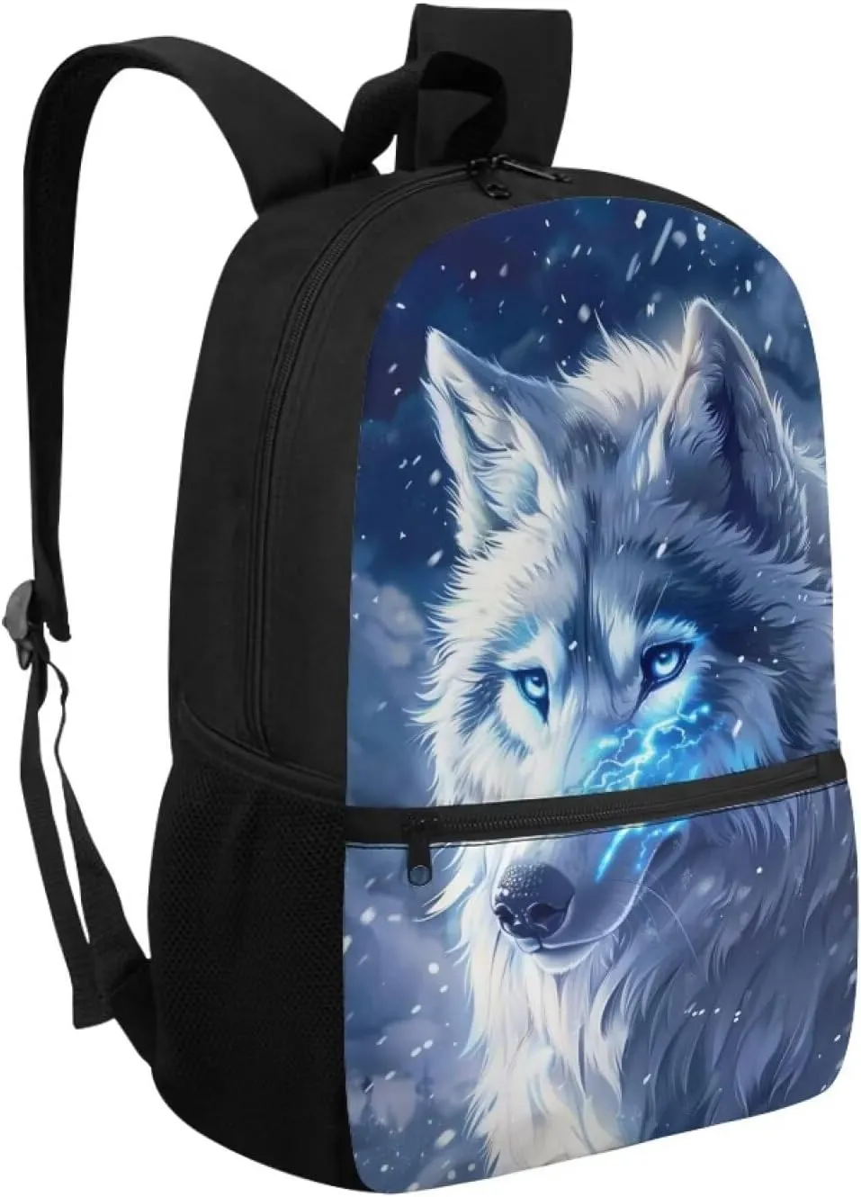 Wolf Backpack for School Kids School Bag with Bottle Holder Bookbags for 5th Grade Girls Middle School Animal Book Bag 17 Inch Children's School Bags from 2 to 9 Years