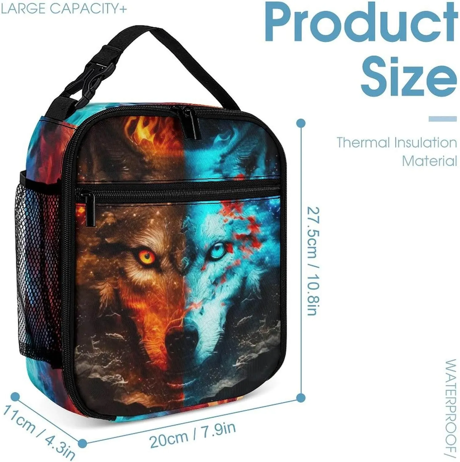Wolf Backpack with Lunch Box & Pencil Case for Kids Girls Boys School, 16 Inch Cute Wolf Bookbag, School Backpack for Students Children, Lightweight, Large Capacity