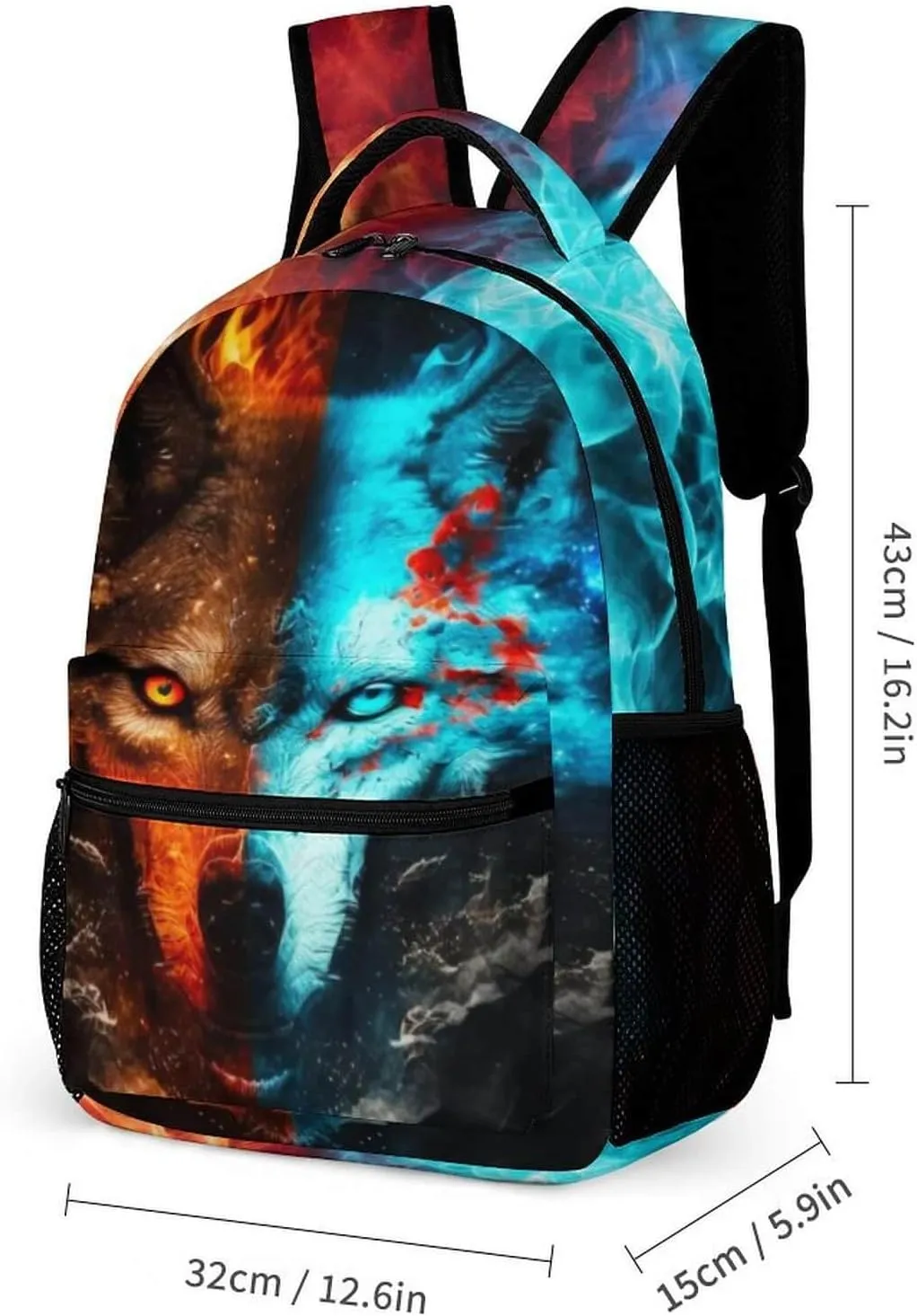 Wolf Backpack with Lunch Box & Pencil Case for Kids Girls Boys School, 16 Inch Cute Wolf Bookbag, School Backpack for Students Children, Lightweight, Large Capacity