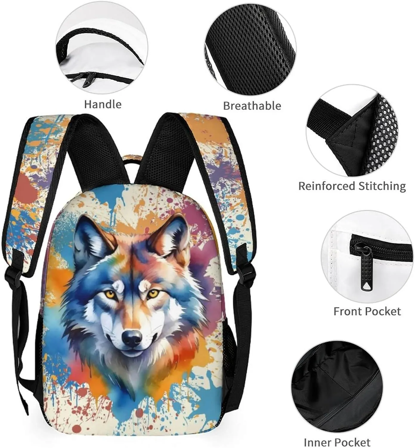Wolf School Backpack for Kids Girls Boys, 16 Inch Cool Wolf Themed Bookbag, Personality School Backpack for Students Children, Lightweight, Large Capacity