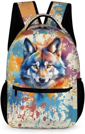 Wolf School Backpack for Kids Girls Boys, 16 Inch Cool Wolf Themed Bookbag, Personality School Backpack for Students Children, Lightweight, Large Capacity