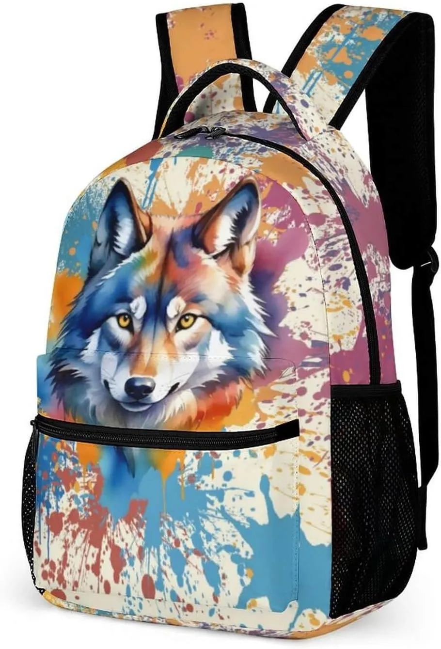 Wolf School Backpack for Kids Girls Boys, 16 Inch Cool Wolf Themed Bookbag, Personality School Backpack for Students Children, Lightweight, Large Capacity