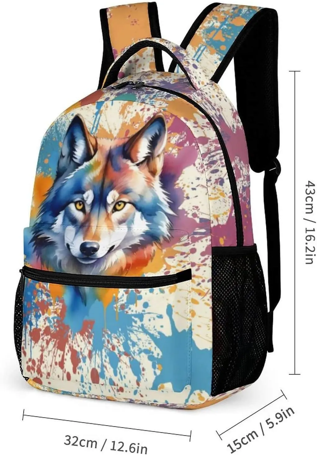 Wolf School Backpack for Kids Girls Boys, 16 Inch Cool Wolf Themed Bookbag, Personality School Backpack for Students Children, Lightweight, Large Capacity
