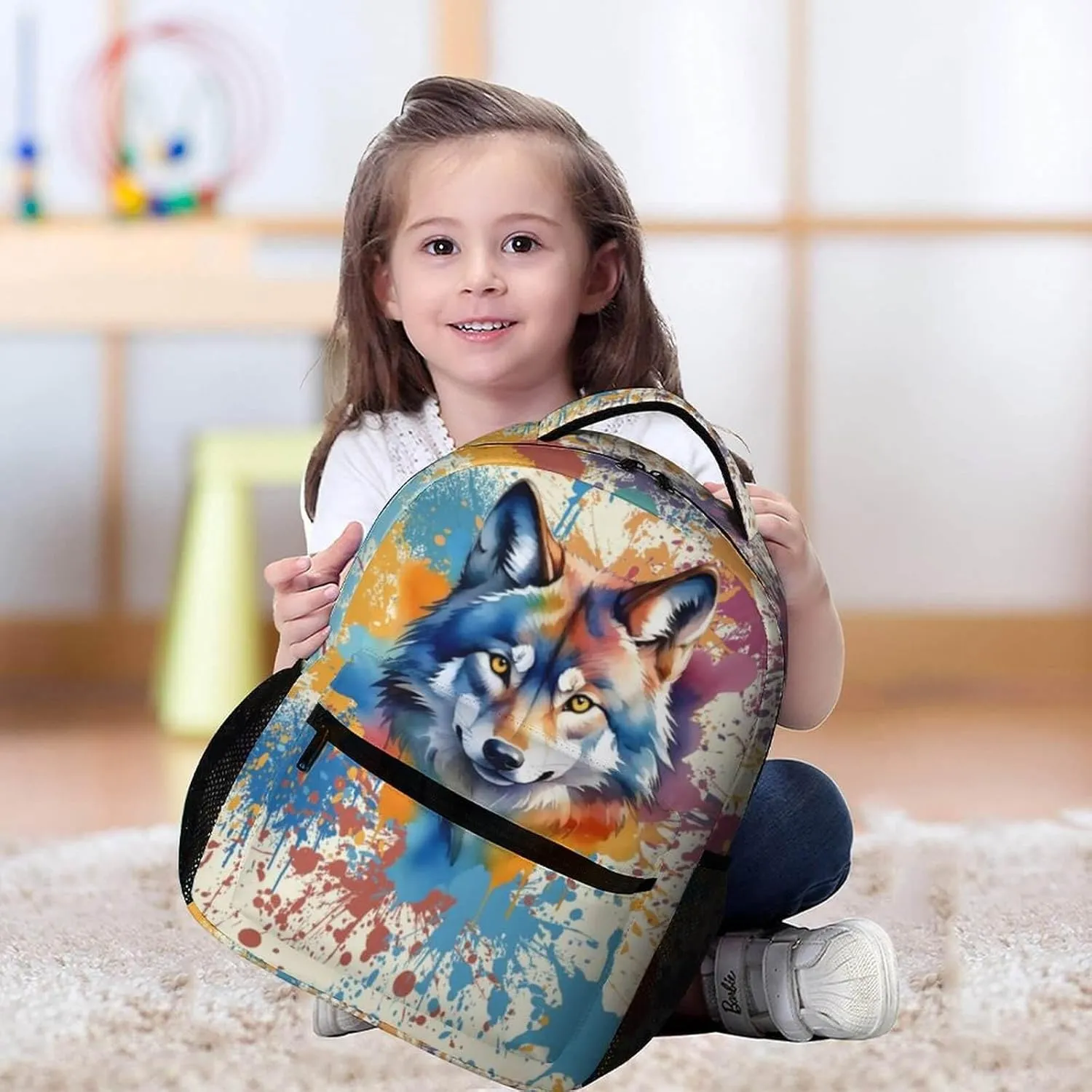 Wolf School Backpack for Kids Girls Boys, 16 Inch Cool Wolf Themed Bookbag, Personality School Backpack for Students Children, Lightweight, Large Capacity