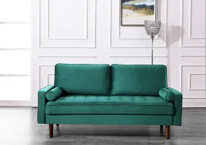Womble Mid Century Modern Velvet Couch for Living Room with 3 Seater Tufted Seat and Sturdy Wood Frame, Includes Bolster Pillows, Sofa, Green