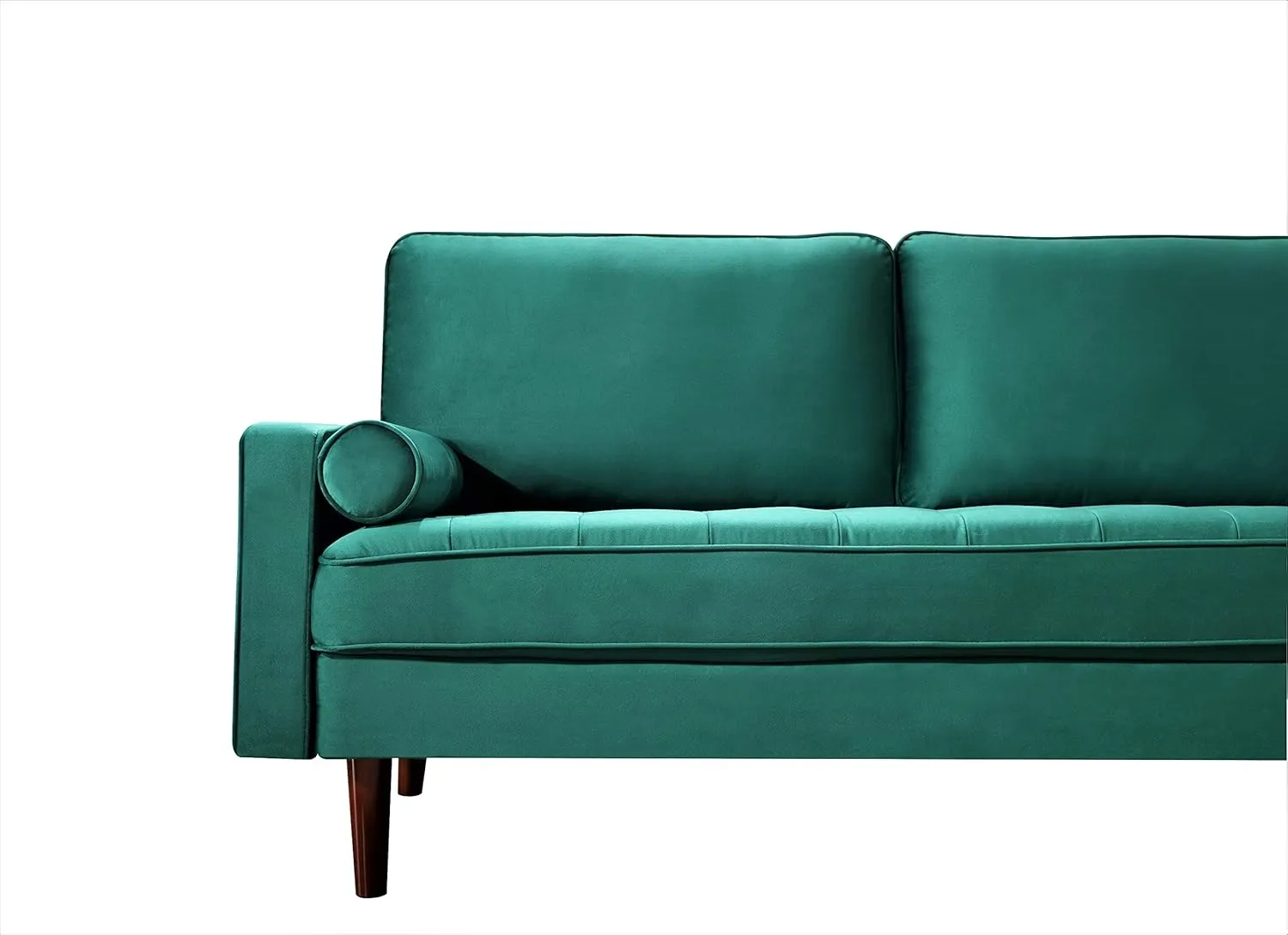Womble Mid Century Modern Velvet Couch for Living Room with 3 Seater Tufted Seat and Sturdy Wood Frame, Includes Bolster Pillows, Sofa, Green