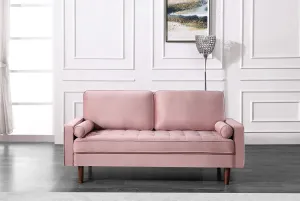 Womble Mid Century Modern Velvet Couch for Living Room with 3 Seater Tufted Seat and Sturdy Wood Frame, Includes Bolster Pillows, Sofa, Rose Pink