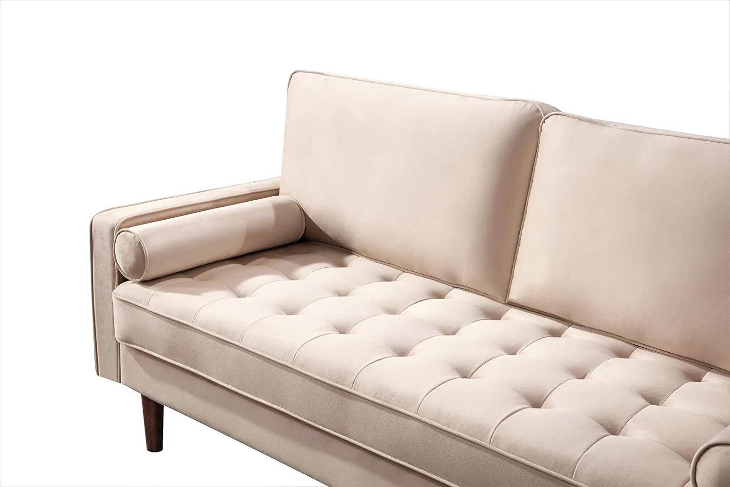 Womble Velvet Upholstered Living Room Diamond Tufted Chesterfield Sofa with Gleaming Nailheads, Beige