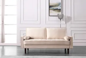 Womble Velvet Upholstered Living Room Diamond Tufted Chesterfield Sofa with Gleaming Nailheads, Beige