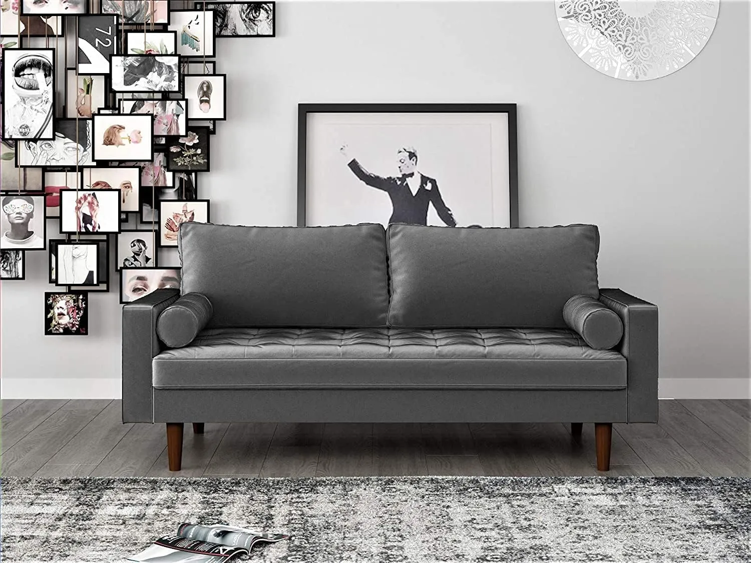 Womble Velvet Upholstered Living Room Diamond Tufted Chesterfield Sofa with Gleaming Nailheads, Grey