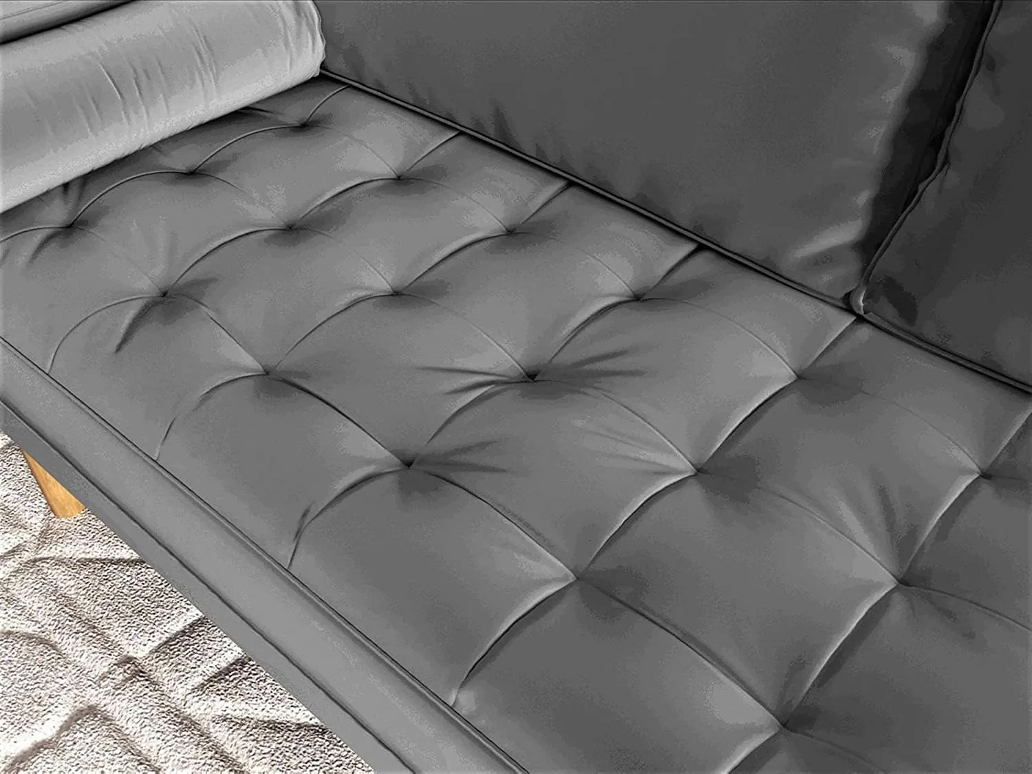 Womble Velvet Upholstered Living Room Diamond Tufted Chesterfield Sofa with Gleaming Nailheads, Grey