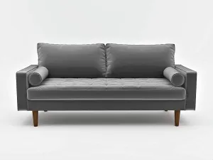 Womble Velvet Upholstered Living Room Diamond Tufted Chesterfield Sofa with Gleaming Nailheads, Grey