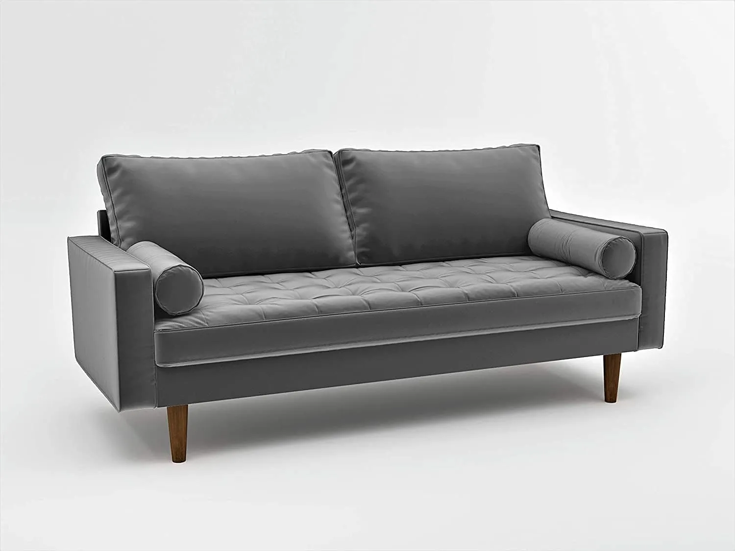 Womble Velvet Upholstered Living Room Diamond Tufted Chesterfield Sofa with Gleaming Nailheads, Grey