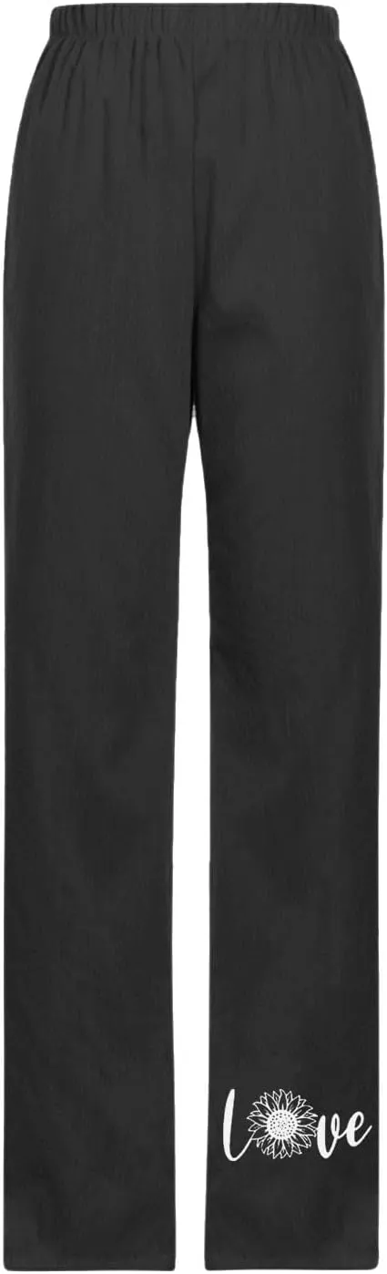Women Cotton Linen Baggy Pants Summer Drawstring Casual Printed Lounge Pant 2025 Beach Vacation Pant with Pockets