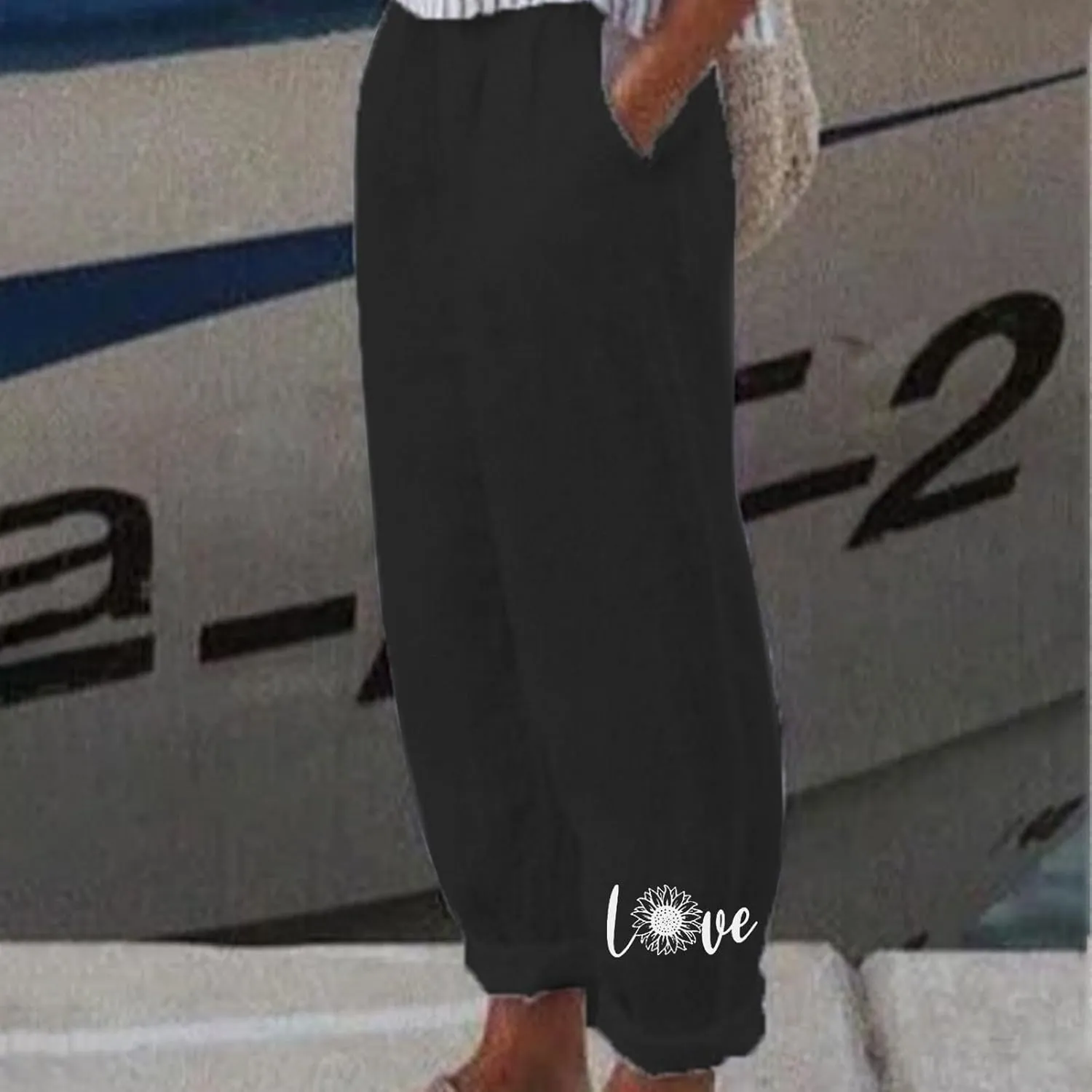 Women Cotton Linen Baggy Pants Summer Drawstring Casual Printed Lounge Pant 2025 Beach Vacation Pant with Pockets