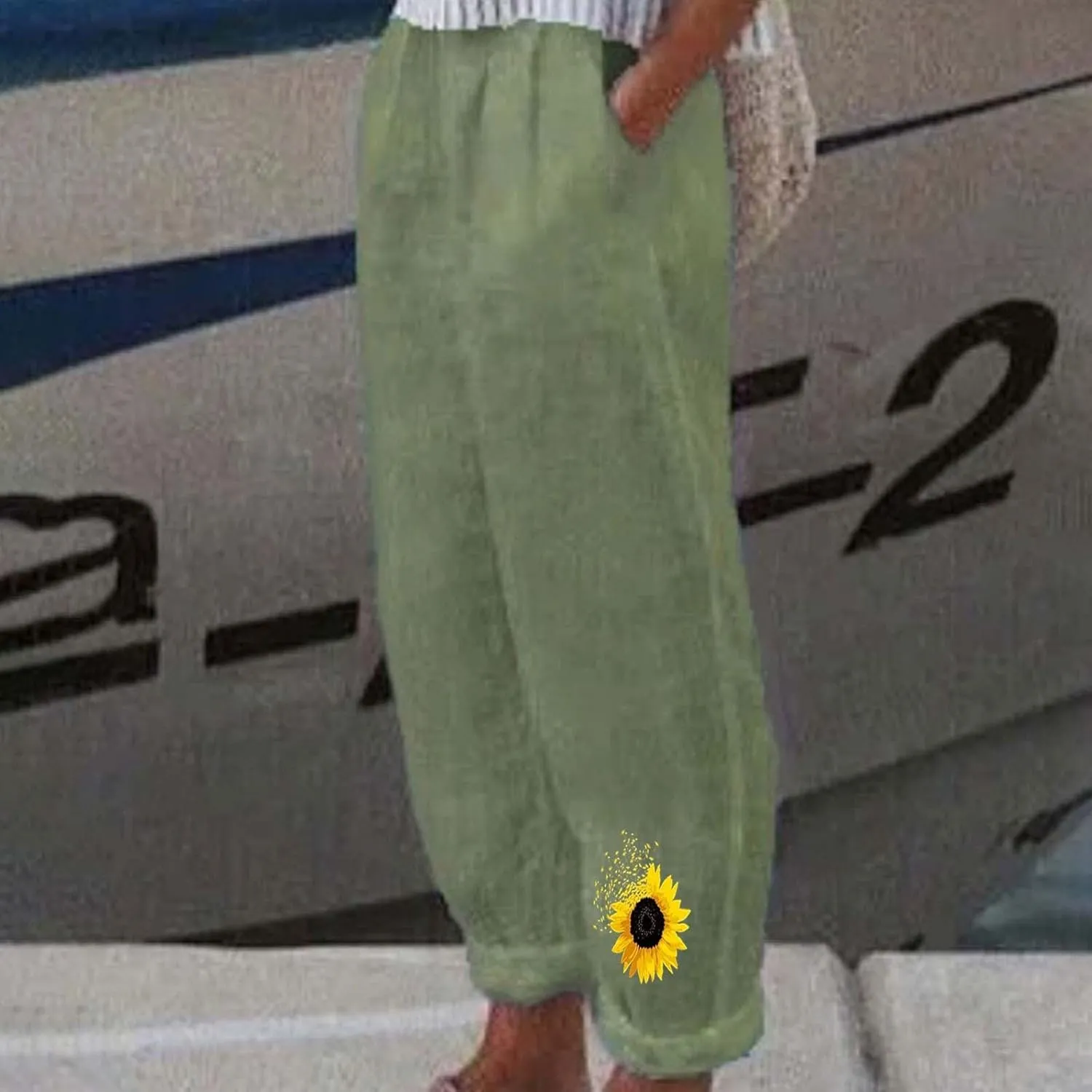 Women Cotton Linen Baggy Pants Summer Drawstring Casual Printed Lounge Pant 2025 Beach Vacation Pant with Pockets