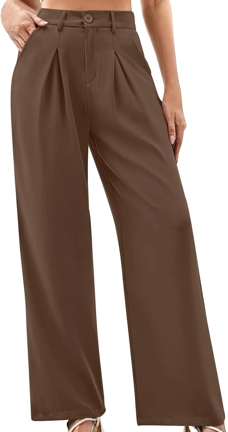 Women High Waist Palazzo Pants Casual Wide Leg Trousers Button Down Loose Work Office Business Suit Pants