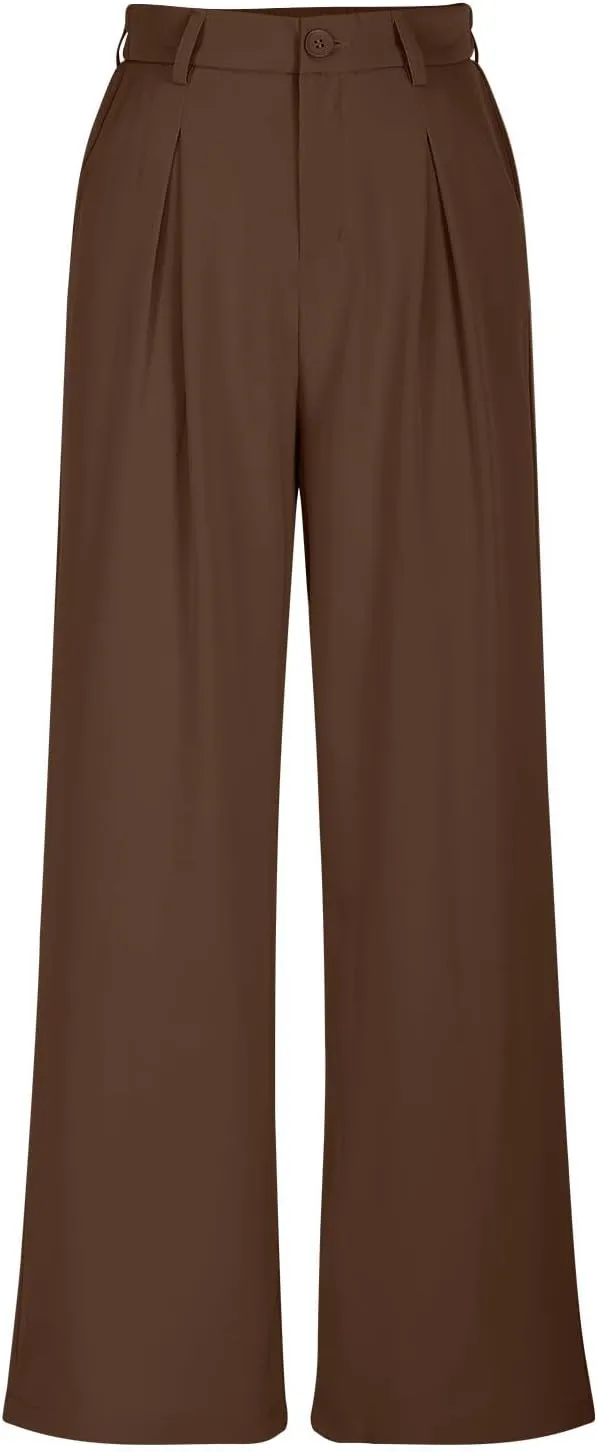 Women High Waist Palazzo Pants Casual Wide Leg Trousers Button Down Loose Work Office Business Suit Pants