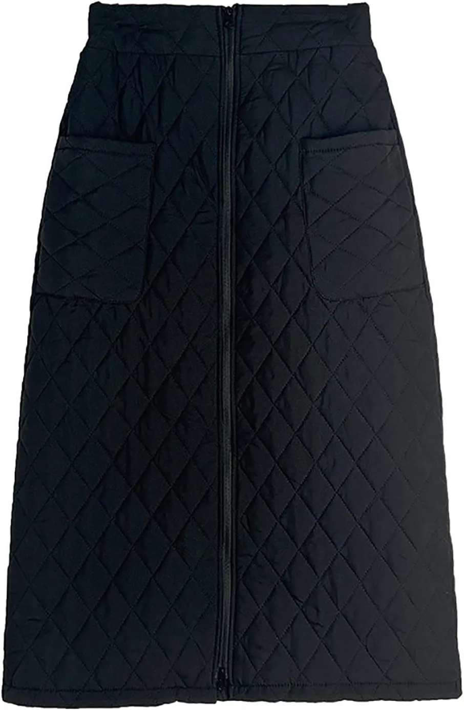 Women Lightweight Puffer Skirt Warm Quilted Skirt Zip Front High Waist Long Skirt