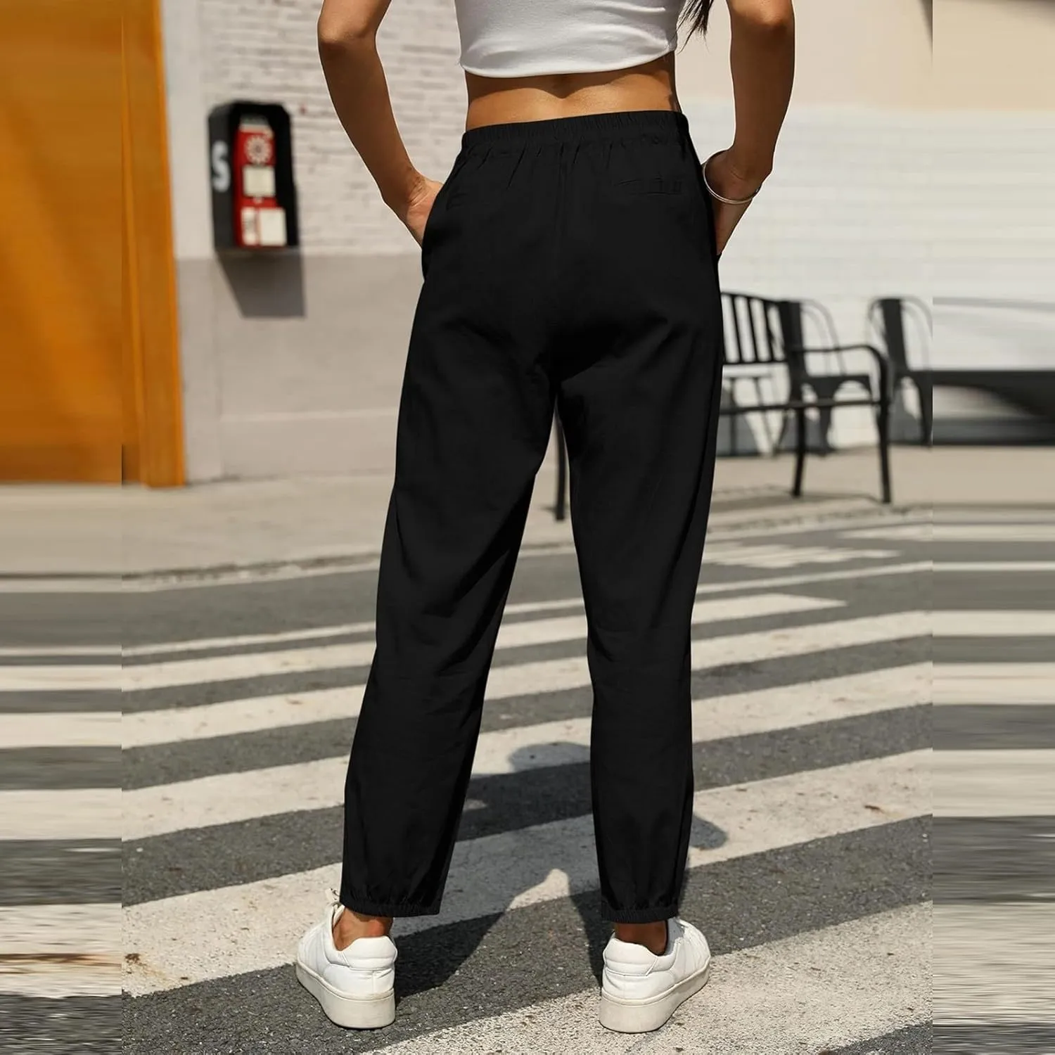 Women Linen Pants Wide Leg Casual Palazzo Pants Cotton Linen Lounge Beach Summer Pants with Pockets