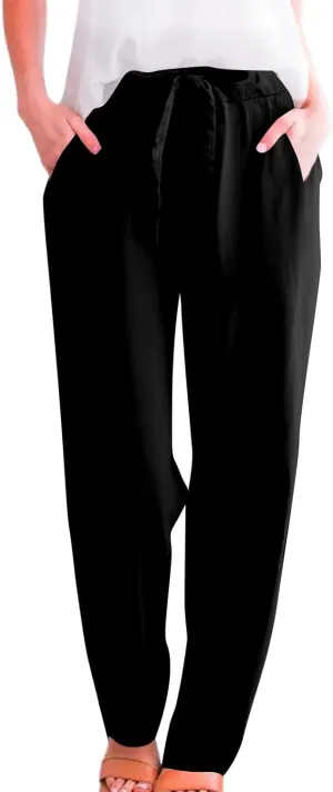 Women Linen Pants Wide Leg Casual Palazzo Pants Cotton Linen Lounge Beach Summer Pants with Pockets