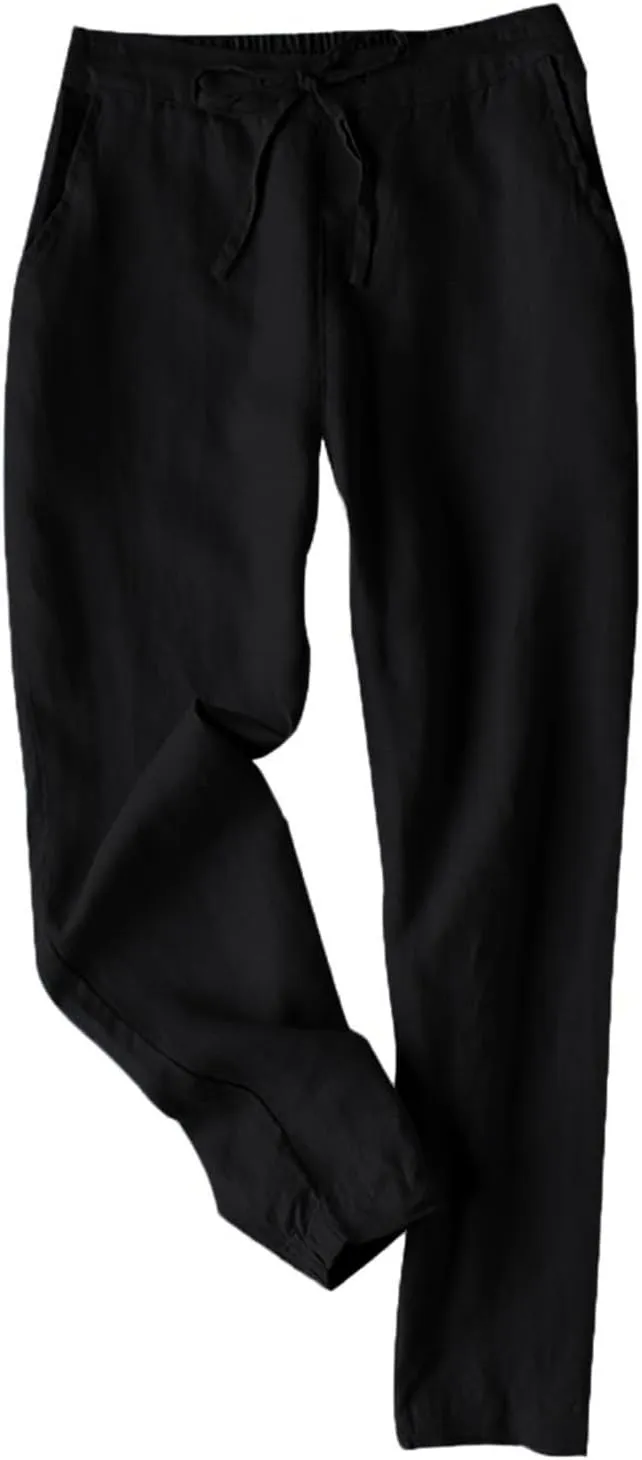 Women Linen Pants Wide Leg Casual Palazzo Pants Cotton Linen Lounge Beach Summer Pants with Pockets