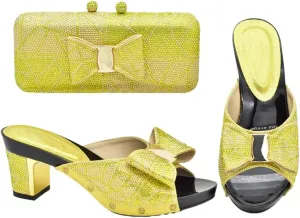 Women Luxe Rhinestone Slingback Pumps with Matching Bag Square Heel Slip-On Super High Heel