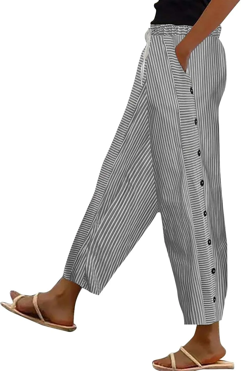Women Oversized Striped Cropped Pants Office Work Business Trendy High Waisted Trouser Sport Jogger Casual Sweatpants