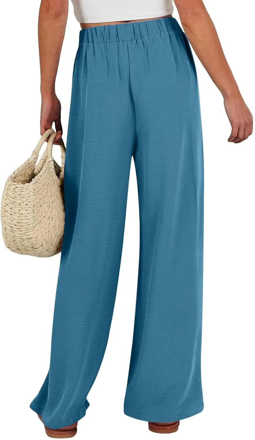 Women Wide Leg Pants 2025 Summer High Waist Casual Trousers with Belt Loose Lounge Beach Travel Vacation Clothes