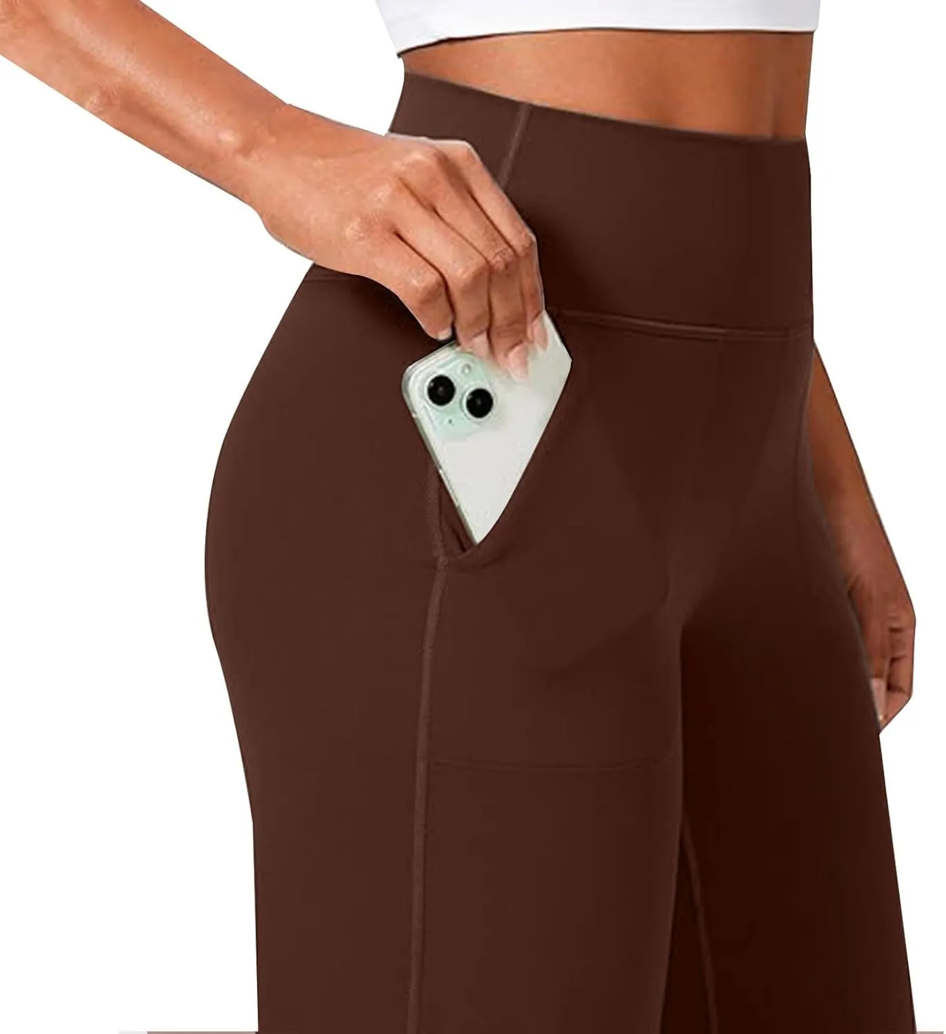 Women Wide Leg Yoga Pants with Pocket High Waist Straight Leg Dress Pants Tummy Control Leggings Flare Athletic Pant