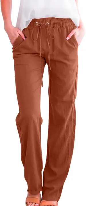 Women Work Linen Cotton Pants Office Business Plus Size Loose Trendy Trouser Outdoor Hiking Jogging Casual Sweatpants