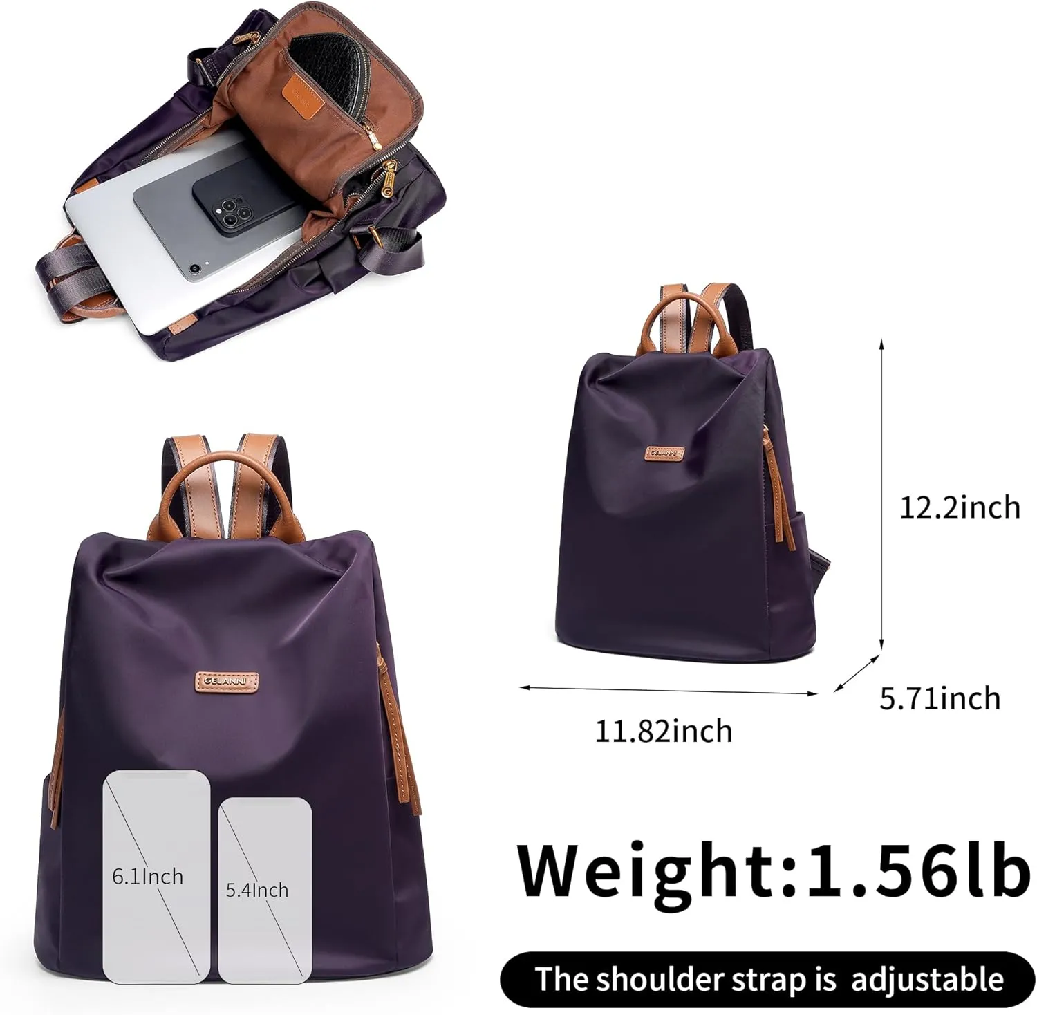 Women's Backpack Purse Nylon Anti-theft Water Resistant Lightweight Small Shoulder Bags for Travle Cute Fashion Computer Bag for Work Daily Laptop Backpack Ladies Dark Purple