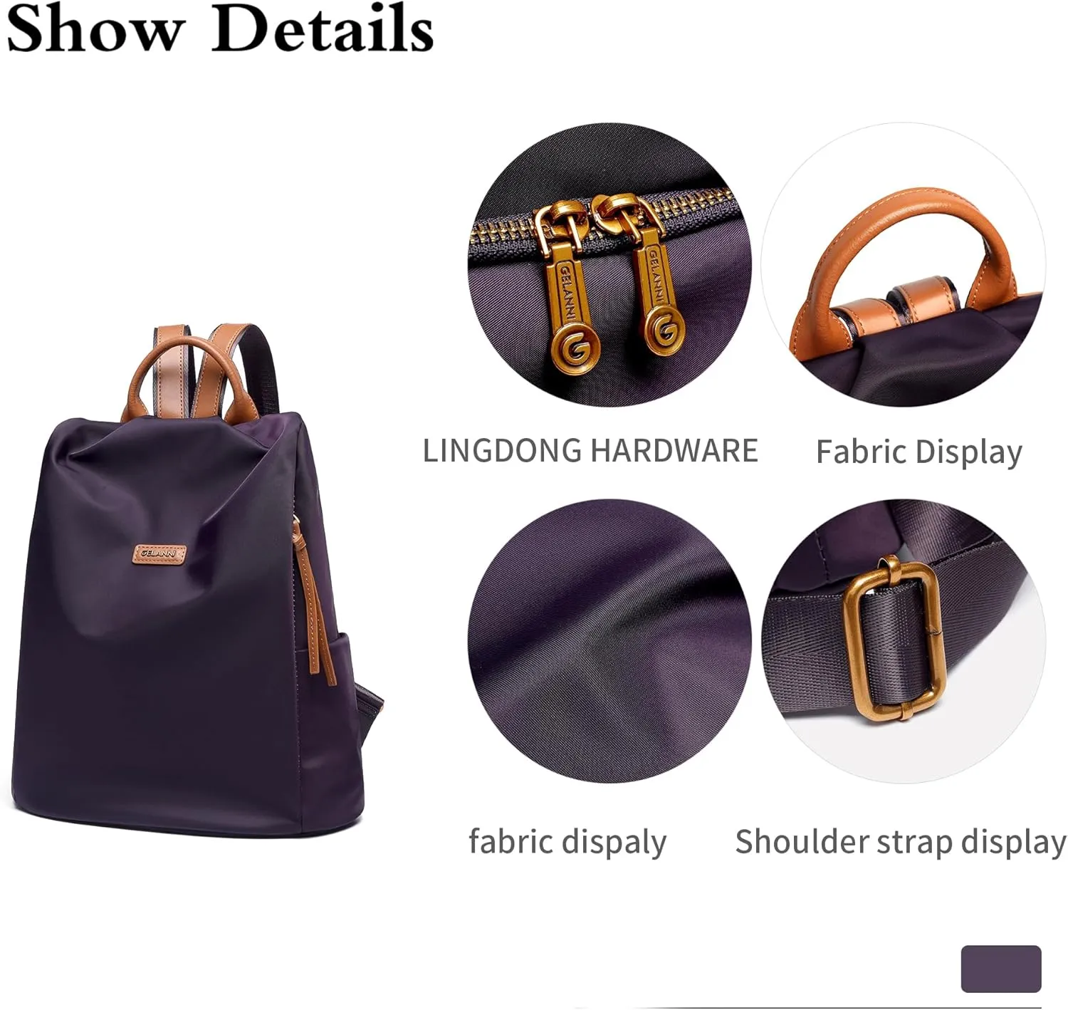 Women's Backpack Purse Nylon Anti-theft Water Resistant Lightweight Small Shoulder Bags for Travle Cute Fashion Computer Bag for Work Daily Laptop Backpack Ladies Dark Purple