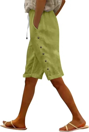 Womens Bermuda Shorts,Linen Shorts for Women,Plus Size Pants Summer Vacation Beach Pants Casual Cotton Jorts 2025
