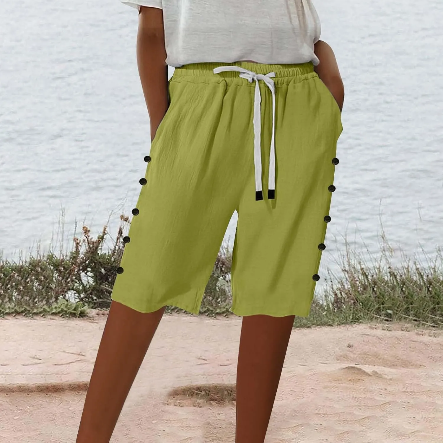Womens Bermuda Shorts,Linen Shorts for Women,Plus Size Pants Summer Vacation Beach Pants Casual Cotton Jorts 2025