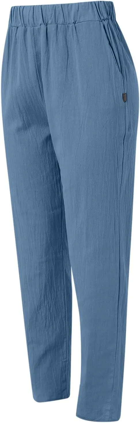 Womens Bootcut Dress Pants Women Linen Pants Casual High Waisted Button Stretchy Business Work Casual Trousers