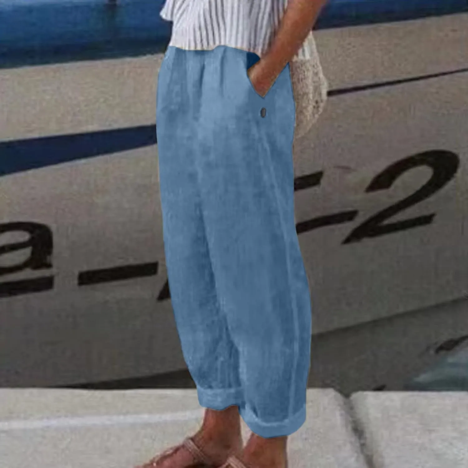 Womens Bootcut Dress Pants Women Linen Pants Casual High Waisted Button Stretchy Business Work Casual Trousers