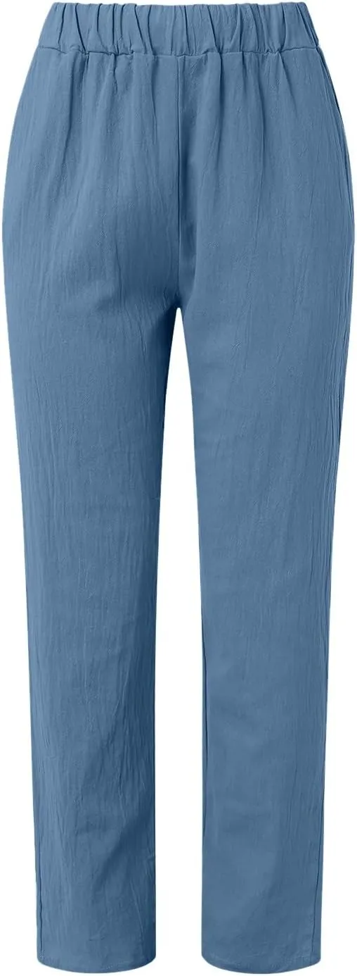 Womens Bootcut Dress Pants Women Linen Pants Casual High Waisted Button Stretchy Business Work Casual Trousers