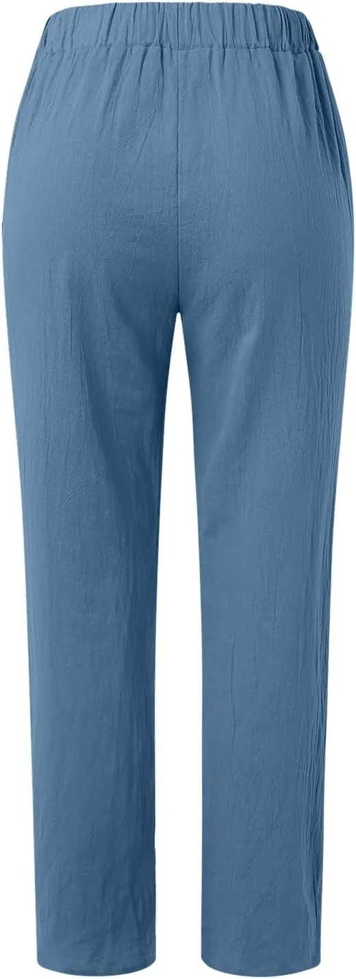 Womens Bootcut Dress Pants Women Linen Pants Casual High Waisted Button Stretchy Business Work Casual Trousers