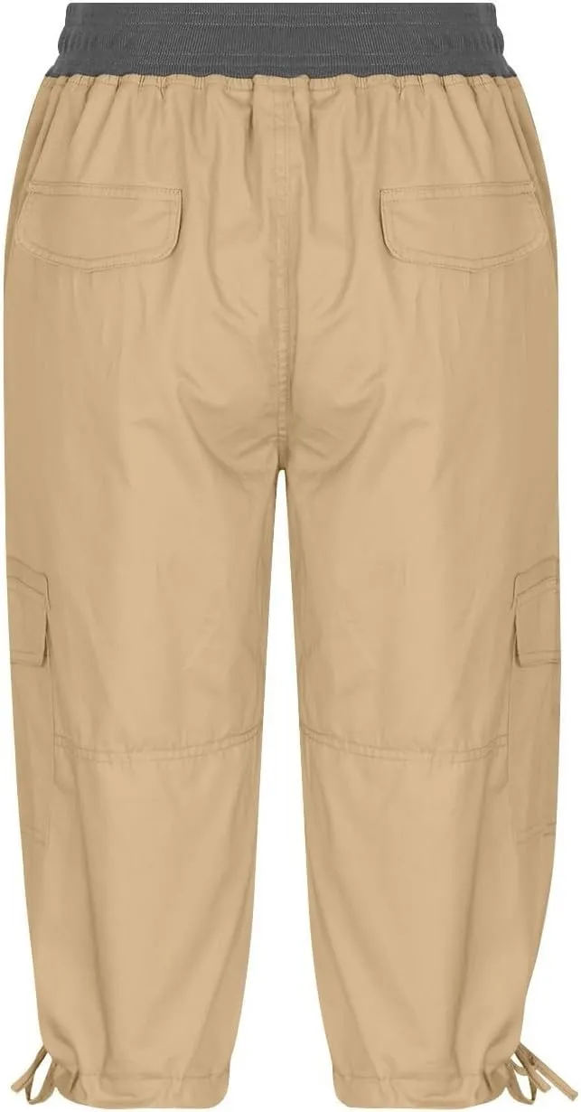 Women's Capri Pants Summer Lightweight Outdoor Hiking Capris with Drawstring Cargo Pockets Yoga Cropped Pant