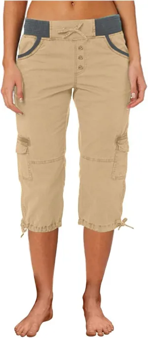 Women's Capri Pants Summer Lightweight Outdoor Hiking Capris with Drawstring Cargo Pockets Yoga Cropped Pant