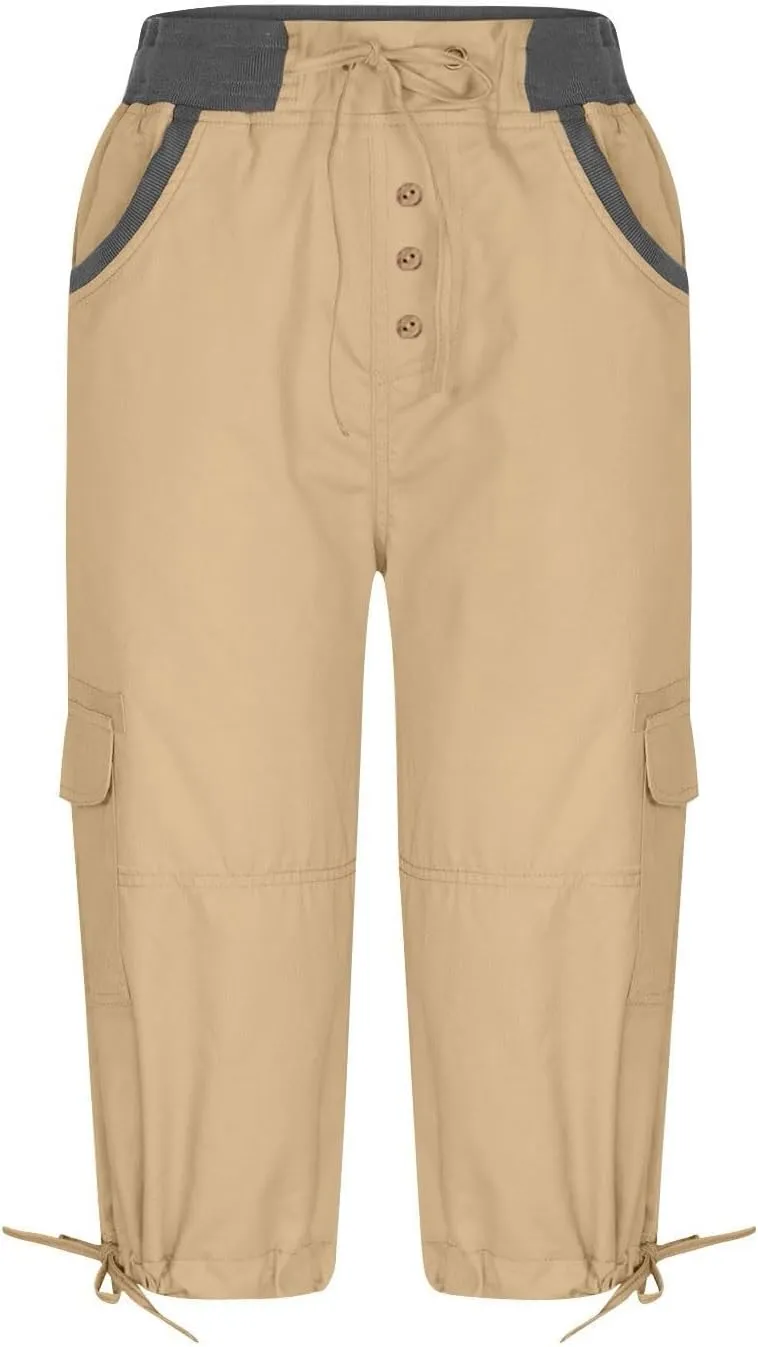 Women's Capri Pants Summer Lightweight Outdoor Hiking Capris with Drawstring Cargo Pockets Yoga Cropped Pant