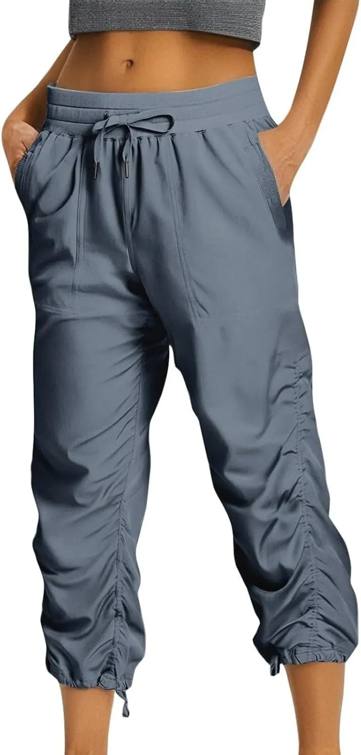 Womens Capri Pants Summer Quick Dry Hiking Pants Drawstring Casual Lightweight Stretch Active Pant Joggers