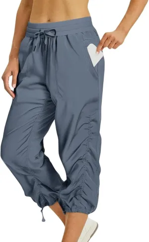 Womens Capri Pants Summer Quick Dry Hiking Pants Drawstring Casual Lightweight Stretch Active Pant Joggers