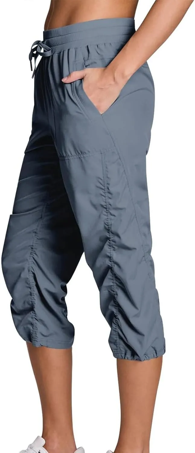 Womens Capri Pants Summer Quick Dry Hiking Pants Drawstring Casual Lightweight Stretch Active Pant Joggers
